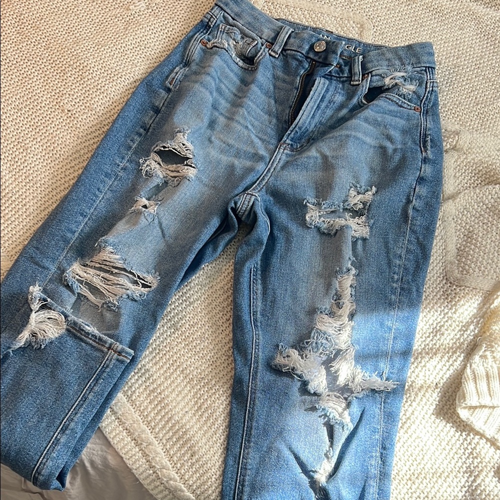 Blue Curvy Mom Distressed Jeans